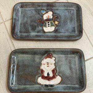 Handcrafted Pottery  by Laura Barbieri trinket dishes Santa & snowman